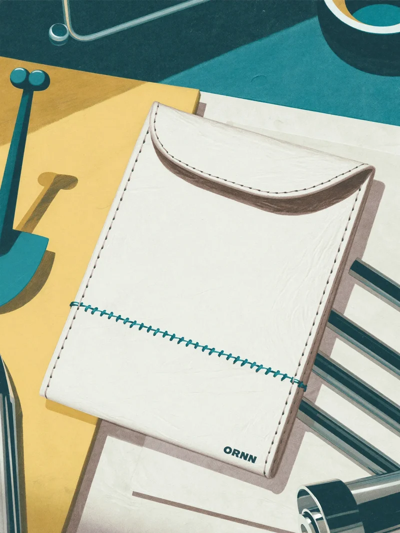 Studio illustrato di custodia piegata in pelle per penne